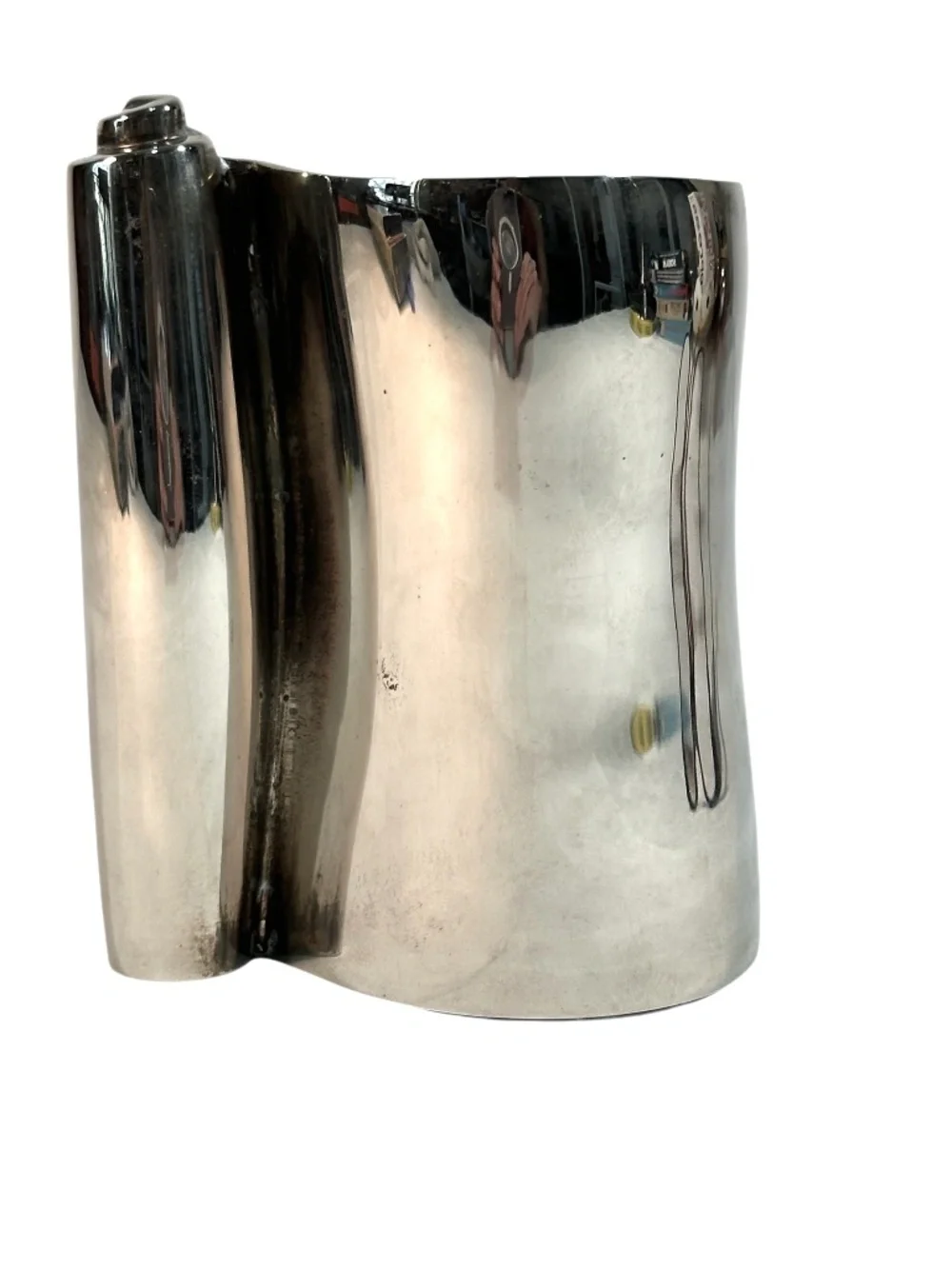 Stainless Steel Vase Mug Modern Design Coiled Handle Heavy Signed JL
